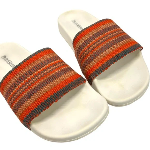 Zimmermann Beach Stripe Woven Raffia Pool Slides Red and Orange Sandals Women 39 - Picture 7 of 16